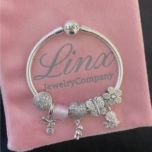 Linx Snake Chain Bracelet with Cubic Zirconia and Pink Themed Charms